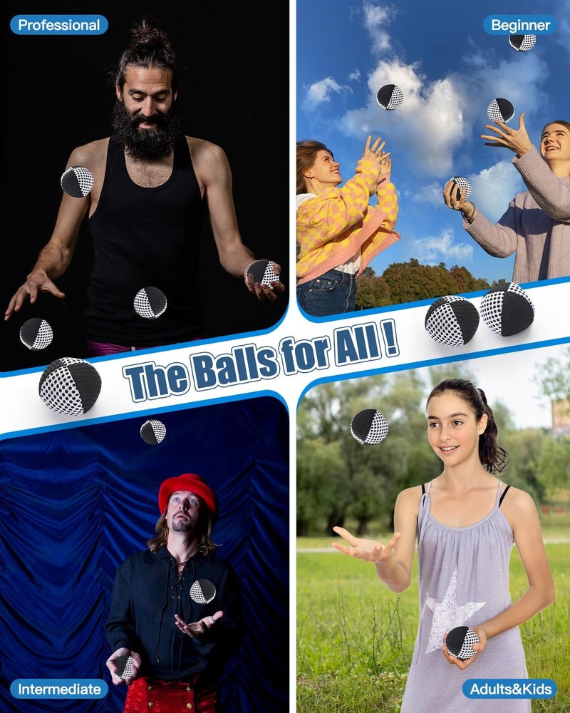 oazoxcx Juggling Balls for Beginners and Professionals Set of 3, Juggling Bean Bags,Durable Juggle Ball Kit (Black - White 4.2 oz) - Image 2